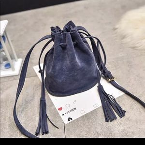 Faux Suede Crossbody Bag Tassel Drawstring Bucket